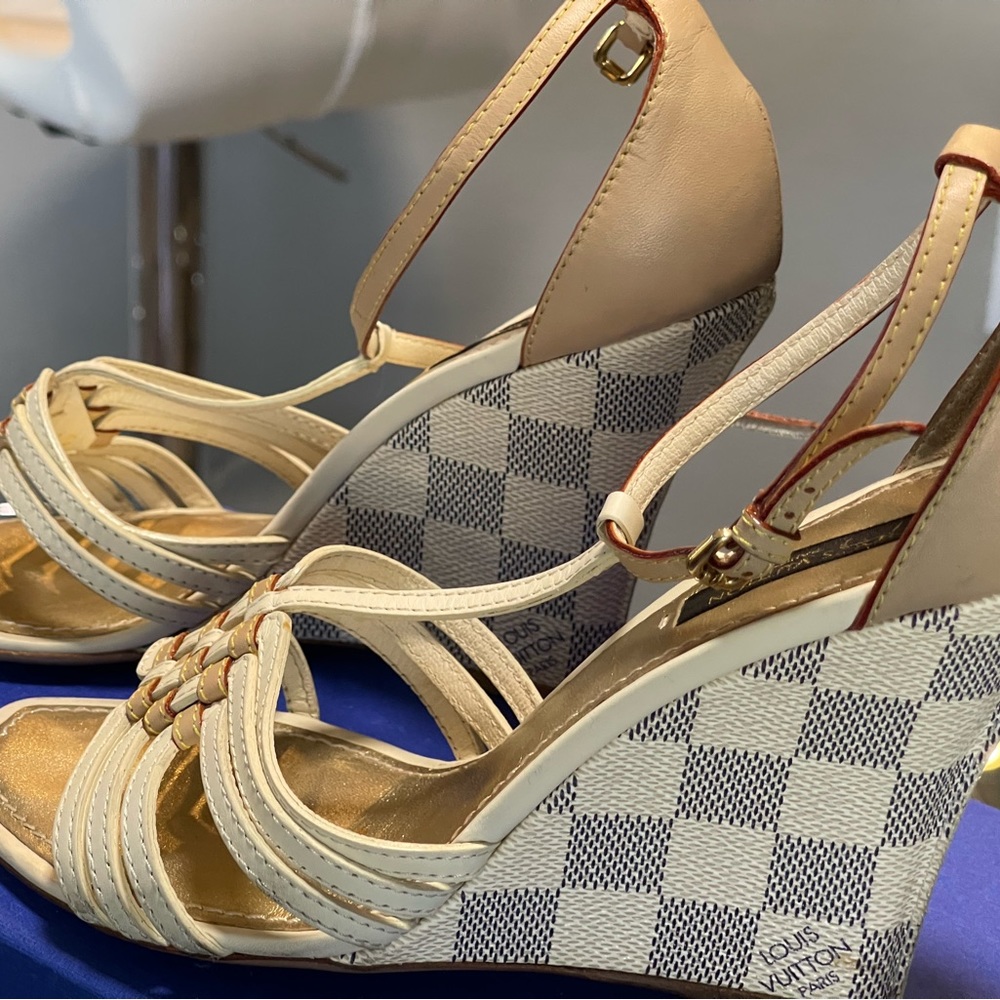Louis Vuitton Cream and Gold Wedge Shoes